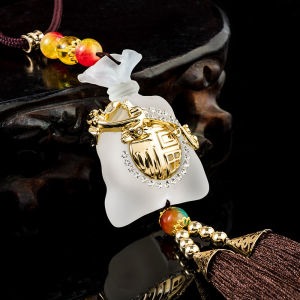 Creative Car Hanging Ornament Feng Shui Crystal Lucky Charm Square Resin Decoration Metal Inlay Direct Hanging Style for Safety