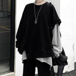 Áo Thun Tay Dài Hai Mảnh Dáng Rộng Mùa Thu Phong Cách Hip Hop Cỡ Lớn 300 Pound Không Đều Cho Nam Và Nữ