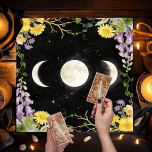 VIKAMA Twelve Constellations Star Chart Sun Moon Black Cat Painted Glass Altar Cloth Tarot Cards Tablecloth Divination Decor