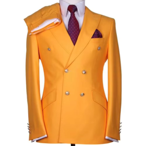 Slim Fit Orange Mens 2-Piece Groom Tuxedos Peak Lapel Blazer Business Wedding Prom Suit Jacket Pants Set Banquet Men Outfits
