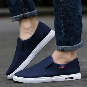 Beijing Mens Canvas Slip-On Shoes Casual Breathable Low-Top Flat Heel Rubber Bottom Footwear for Summer Korean Style