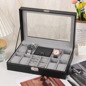 DELESYS Simple Large Capacity PU Leather Watch Box Multi-Position Jewelry Storage Box Watch Box Ring Earrings Storage Box