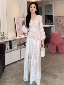 XUECAIQI | French Style Slim Fit Waist-Cinching White Dress