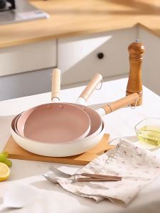 TAGO กระทะ กระทะเคลือบหินอ่อน มินิมอล เคลือบเชฟล่อน กระทะหินอ่อน มีขนาด 24-26 cm สีชมพู-สีเขียว