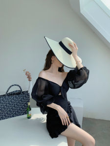 Áo Tắm Suối Nước Nóng Cỡ Lớn Gợi Cảm Màu Đen Moki Áo Tắm Boxer Kiểu Váy Liền Thân Trễ Vai Đẩy Ngực To Cho Nữ Tôn Dáng Gầy