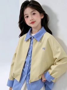 Korean Style Faux Two-Piece Casual Girls Jacket