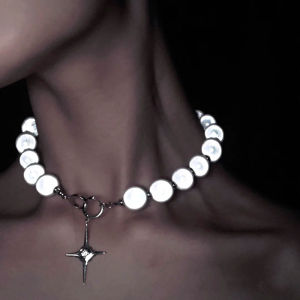 Glowing Pearl Cross Pendant Necklace for Men and Women Hip Hop Trendy Unique Design Alloy Plated Gold Silver Chain