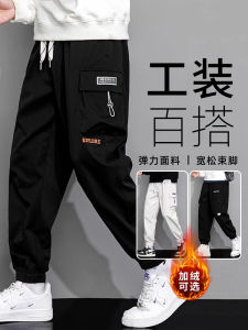 Casual Loose Fit Embroidered Fleece Lined Trousers Spring Autumn 2025 New Trendy Brand Youthful Breathable Workwear Pants