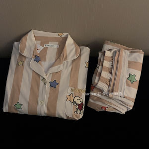 Spring Autumn Pure Cotton Long Sleeve Snoopy Sleepwear Womens Style Cartoon Home Clothes Set Couple Matching Loungewear