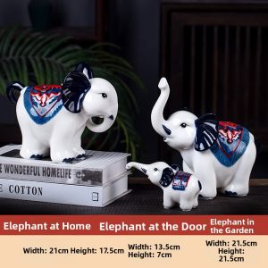 Handmade Jingdezhen Ceramic Decor Elephant White Porcelain Blue and White