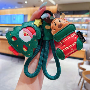 Creative Green PU Leather Keychain Christmas Tree Socks Pendant Cute Keychain Boys and Girls School Bag Car Cartoon Lover Gift P