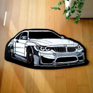 VIKAMA Modified Sport Car Shaped Bath Mat Soft Plush Non Slip Quick Dry Floor Rug Racing Fans Bedroom Entry Garage Home Decor