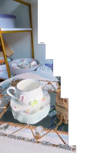 Cup Set Cangkir Keramik Premium Motif Kupu Kupu Timbul Import Free Box