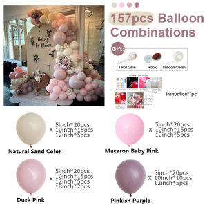 157pcs Boho Balloon Arch Kit Retro Pink Purple Balloons Baby Shower Girl Birthday Bride Wedding Anniversary Party Decoration