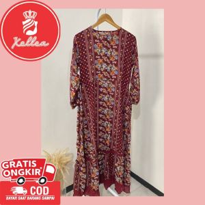 Gamis Wanita Lengan Panjang Karet Ceruty Babydol Bunga Dress Fashion Muslim Gamis KDOA - XELLEA