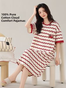 MiiOW | Adjustable Pure Cotton Short Sleeve Sleepwear Womens Home Clothes Cat Person Summer Nightgown With Chest Pad Outdoor Wear