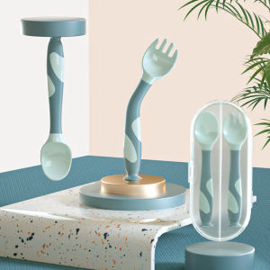 Bendable Suction Cup Spoon Fork Set for Babies Toddler Training Utensils Plastic Food Feeding Spoons for Infants And Kids