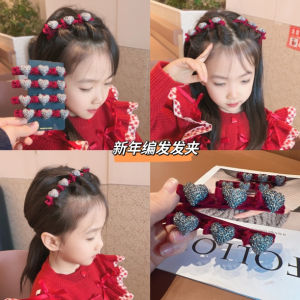 New Year Red Flocking Heart Braid Hair Clip: Princess Style Headwear & Elegant Hair Accessories