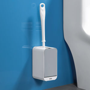 ชุดแปรงล้างห้องน้ำแบบติดผนังพร้อมตู้เก็บของ แปรงล้างห้องน้ำแบบซิลิโคน ไม่มีมุมติดขัด อุปกรณ์ทำความสะอาดห้องน้ำแบบทนทาน