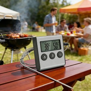 Digital Grill Thermometer with Timer High Precision Food Thermometer for Kitchen BBQ & Roasting