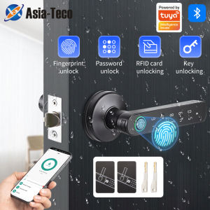 Q50 Support Tuya App Bluetooth Smart Fingerprint Door Lock Password Mechanical Key Unlocking For Wooden Door Single Handle Rainp