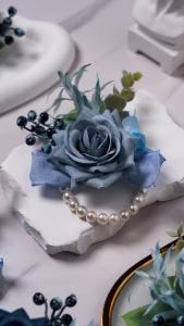 Dusty Blue Wrist Corsage Wedding Bracelet for Bridesmaid 6pcs Silk Wrist Corsage Bridesmaid Sisters Girl Hand Flowers Wristlet