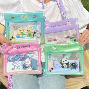 【Y】Large Capaci Waterproof Phone Bag Transparent Touch Screen Cover Cartoon Crossbody Rope For Swimming And Drifting Storage