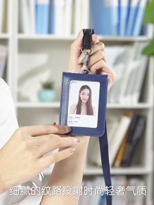 【SG】Leather Badge Holder Double-sided Clear ID Badge Holder Folding Card Holder