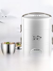 Mini Electric Heated Rice Box Portable Lunch Warmer Office Workers Stainless Steel Inner Tank 3 Layer Steaming Heating