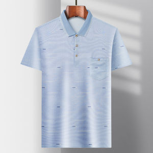 New Summer Ice Silk Short Sleeve T-Shirt Casual Collared Thin Dad Top Business Gentleman Style Standard Fit Daily Wear