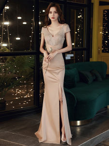 Champagne Color Evening Gown Womens High-End Luxury Tailored Fish Tail Skirt for Conference Hostess New 2025 Long Dress