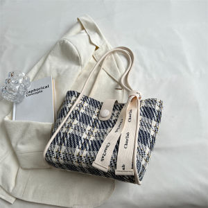 กระเป๋าผ้าใบทรงถังสะพายไหล่สำหรับผู้หญิง ความจุขนาดใหญ่ กระเป๋าเดินทางแบบทันสมัย ​​กระเป๋าสะพายไหล่ผ้าใบทรงถังสำหรับผู้หญิง กระเป๋าสะพายไหล่แบบลำลอง