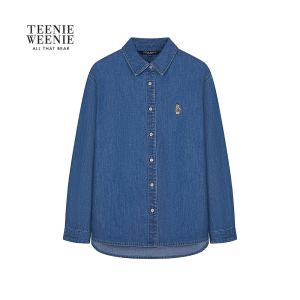 TeenieWeenie Womens Loose Comfortable Simple Embroidered Denim Shirt Autumn New Style British Style Straight Tube Type