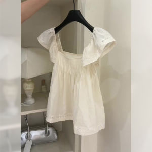 PAIBOLI | Square Neck Fluffy Sleeve Pleated Ruffled Shirt