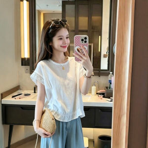 CHOEFULYN | Áo Thun Sơ Mi Ren Pháp Elegance Cho Phụ Nữ Dáng Rộng Mùa Hè Trẻ Hóa