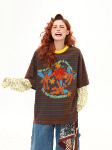 WILDAZI | Retro American Graffiti Striped Fake Two-Piece Hoodie