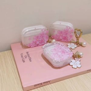 Sweet Pink Cherry Blossoms Flower Pearl Pendant Case For Apple AirPods Pro 2 1 3 Flowers Butterfly Earphone Cases Heart Keychain