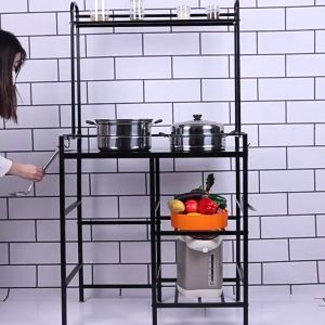 Gas Stove Rack Kitchen Organizers Stand Rack Heavy Duty Gas Stove Shelf Organize with LPG Roller Space Saver Multi-layer Gas Stove Rack with Vegetable Cutting Table Gas Stove Stand Rack