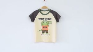 2023 Children Short T-Shirts Clothes for Boy 100% Cotton Bear Crocodile Spaceman Cartoon Kids Girls Casual Sport Top Tees