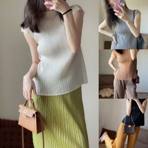 Slimming Effect TVTV Vest Four Colors Small Pleated Sleeves Half High Collar Basic Style Casual Base Layer Top