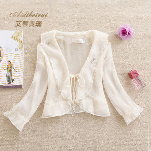 เสื้อคลุมชีฟองคลุมไหล่คู่กับกระโปรงสายเดี่ยวสำหรับผู้หญิงเสื้อตัวนอกสำหรับฤดูร้อนและฤดูใบไม้ร่วงเสื้อตัวเล็กลุคนางฟ้าสุดแมทช์ลุคง่ายเสื้อลูกไม้กันแดดคาร์ดิแกน