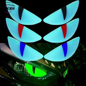 【WOKEN】New 3D Luminous Devil Eye Reflective Sticker Vinyl Waterproof Car Motorcycle Decoration Sticker Windshield Decal Night Riding Safety Warning Sticker