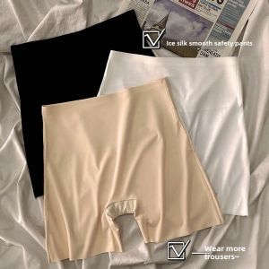 Womens Safety Pants Fashion Tape Non-Curling Seamless Ice Silk Underwear Two-in-One Summer Thin Plus Size Belly Compression Leggings