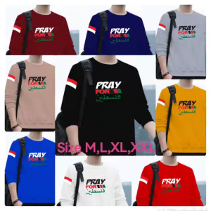 Diskon Spesial Sweater Keren Crewneck Elegan Kaos Pria Trendy Sweatshirt Kasual Sweter Pray For Palestine