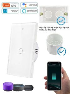 Công Tắc Đèn Thông Minh Tuya WiFi Không Cần Dây Trung Tính Công Tắc Cảm Ứng Gắn Tường 1/2/3 Gang Tương Thích Với Alexa Google Home