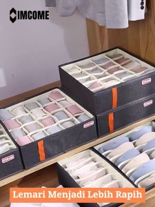 IMCOME Storage Box Organizer Kotak Sekat Tempat Penyimpanan Celana Dalam Bra dan Kaos Kaki Laci Lemari Pakaian Serbaguna