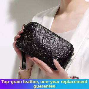 SIFULUN | Túi Clutch Đeo Chéo Da Hoa Hạt Dẻ