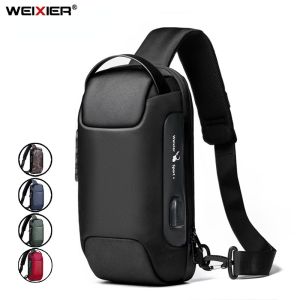 WEIXIER Nam Chống Nước USB Túi Đeo Vai Chống Trộm Đeo Túi Du Lịch Sling Thiết Kế Thời Trang Túi Đeo Trước Ngực Có Túi Nội Thất