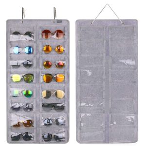 16Slots Felt Eyeglasses Stand Holder Dust Proof Wall-Mounted Pocket Storage for Sunglasses Glasses Display Hanging Bag Organizer