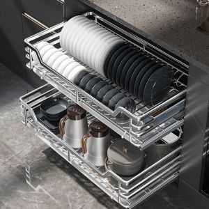HYM Pull Out Dish Rack For Cabinet Stainless For Pullout Basket Kitchen Cabinet Rack Give Away Drainer Tray Cutlery Box